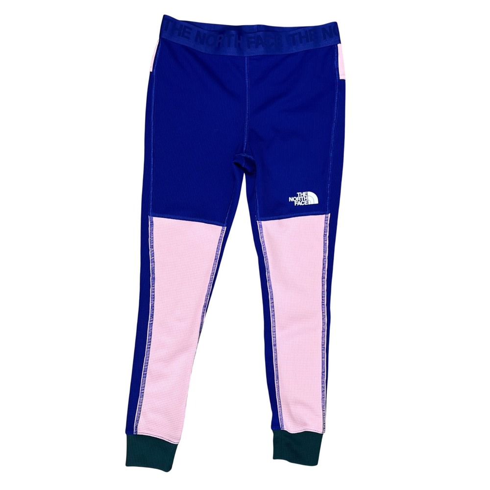The North Face Teen FlashDry Waffle Knit Longjohn Blue Pink Small 7/8 Base Layer